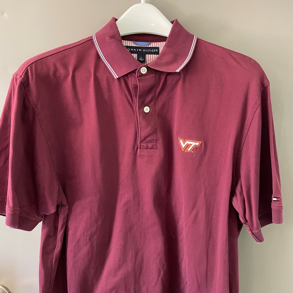 Tommy Hilfiger Mens Virginia Tech VT Pima Cotton Polo Shirt Maroon Burgundy M